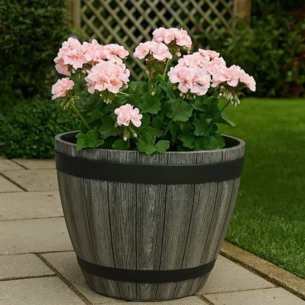 XXL Rustic Wood Effect Barrel Planter