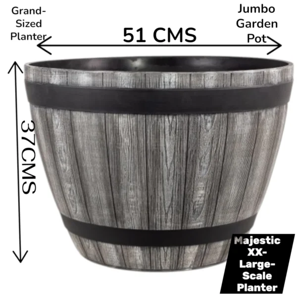 XXL Rustic Wood Effect Barrel Planter - Image 4