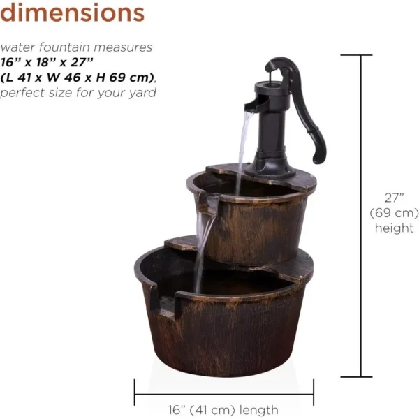 Outdoor Rustic 2-Tiered Barrel and Pump Water Fountain - Image 4